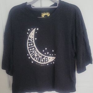 Spiritual Gangster Black Crop Top with White Moon Design